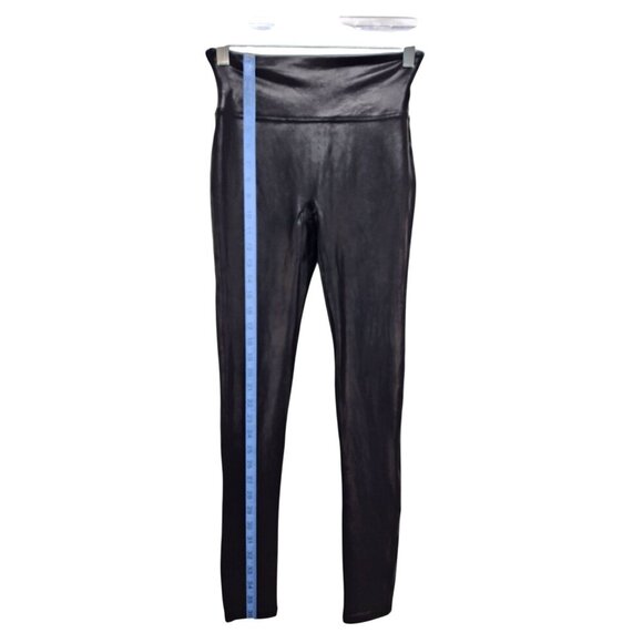 SPANX Black Faux Leather Leggings High Rise Shap Wear Sleek Compression Size M - Picture 6 of 11